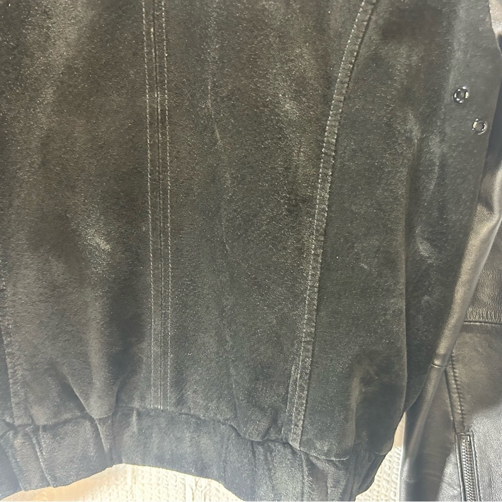 Mango Miranda Black Leather Moto Bomber Jacket Cropped Zip Up Women’s Size S - Picture 16 of 16